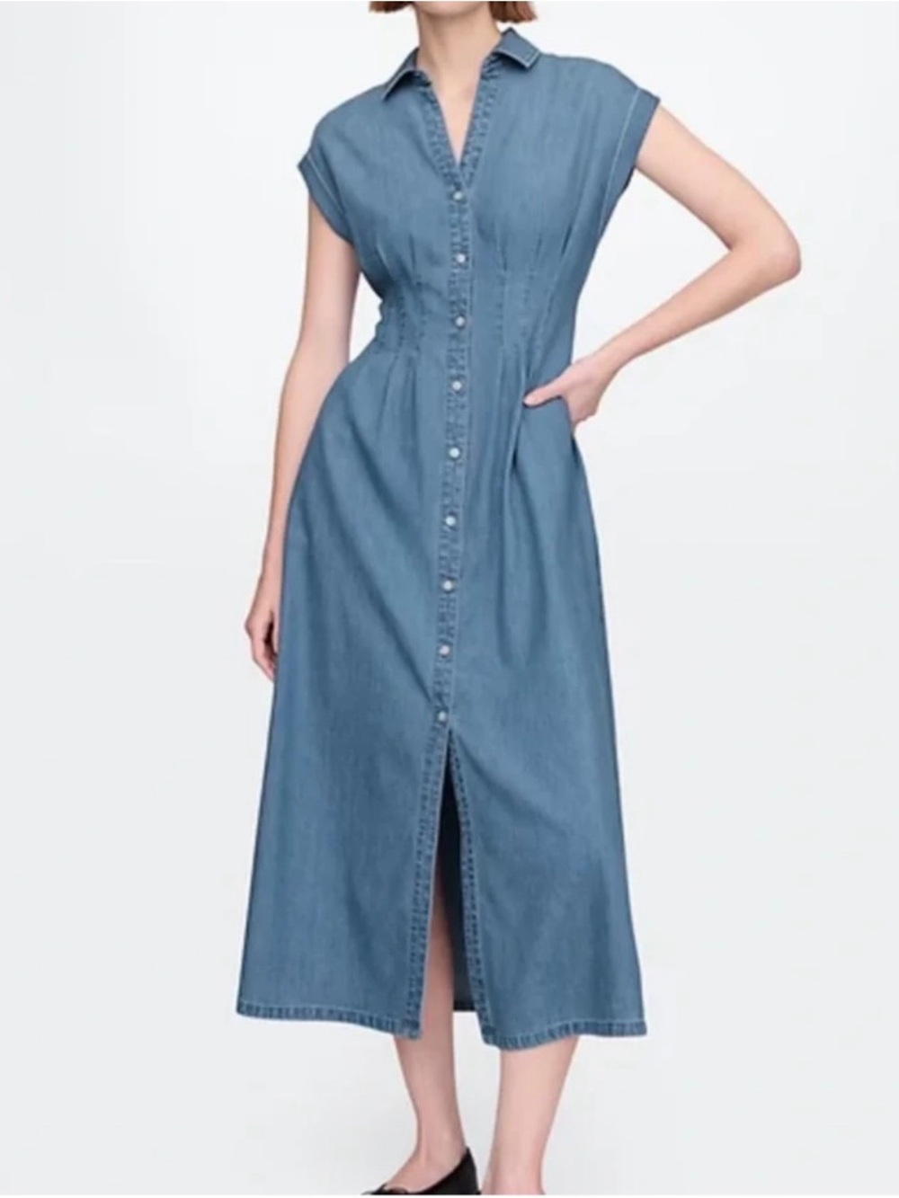 💙LIKE NEW💙 GAP Chambray Button-Front Midi Dress in Blue Sz  L Tall